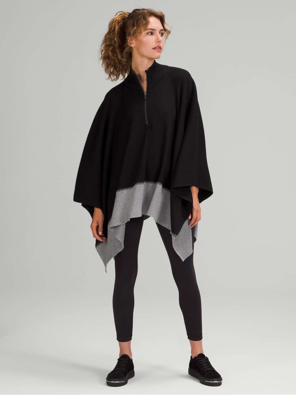 Lululemon Black & Gray On the Go Half-Zip Poncho Sweater
